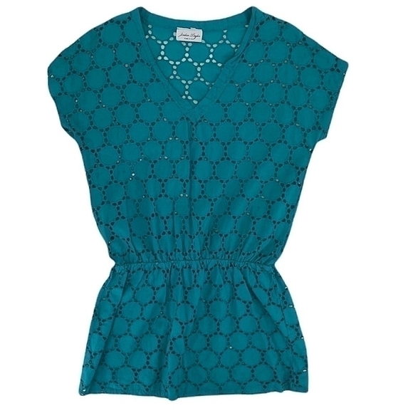 Jordan Taylor Other - Jordan Taylor Women’s L Blue Eyelet Swim Coverup V Neck Sleeveless Summer Top